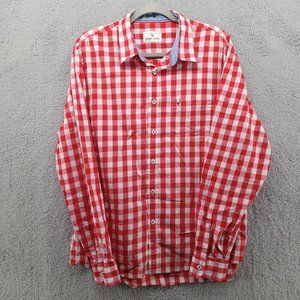 Allen Solly Shirt Mens Size‎ 44 Red Check Plaid Collared Long Sleeve Button Up